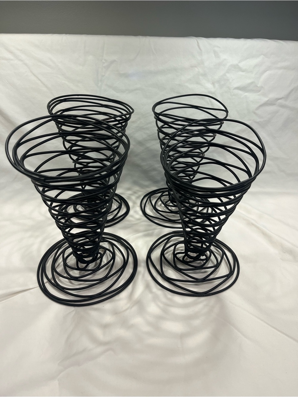 Set of 4 Black Spiral Wire Vases / Decorative Holders
